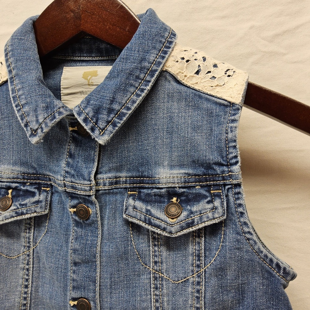 Tucker + Tate Denim Vest Kids XL 14/16 Blue Lace Shoulder Boho Jean Jacket